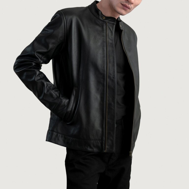 Mens Zen Black Leather Biker Jacket Open Front-4-1724069698714